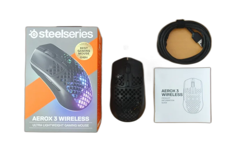 SteelSeries Aerox 3 Wireless — 68g · TrueMove Air · AquaBarrier · Wireless