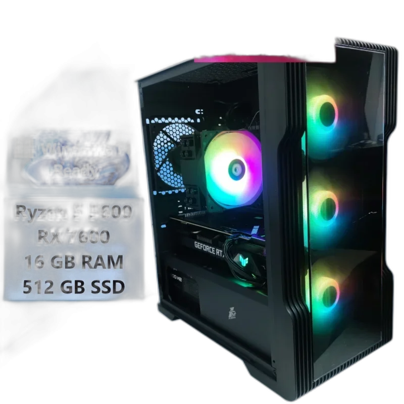 Gaming PC Budget - MSI, Ryzen 5 5600, RX 7600, 16GB DDR4 — Ryzen 5 5600 | MSI B550M Pro-VDH WiFi | RX 7600 8GB | 16GB DDR4 | 500GB NVMe SSD