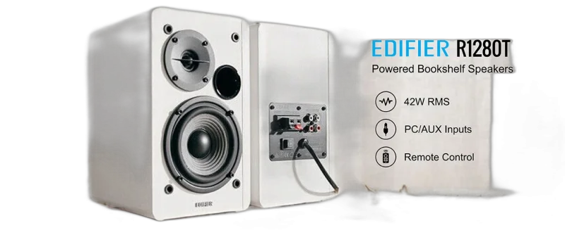 Edifier R1280T Powered Bookshelf Speakers — 2.0ch · 42W RMS · Wooden cabinet · Dual RCA
