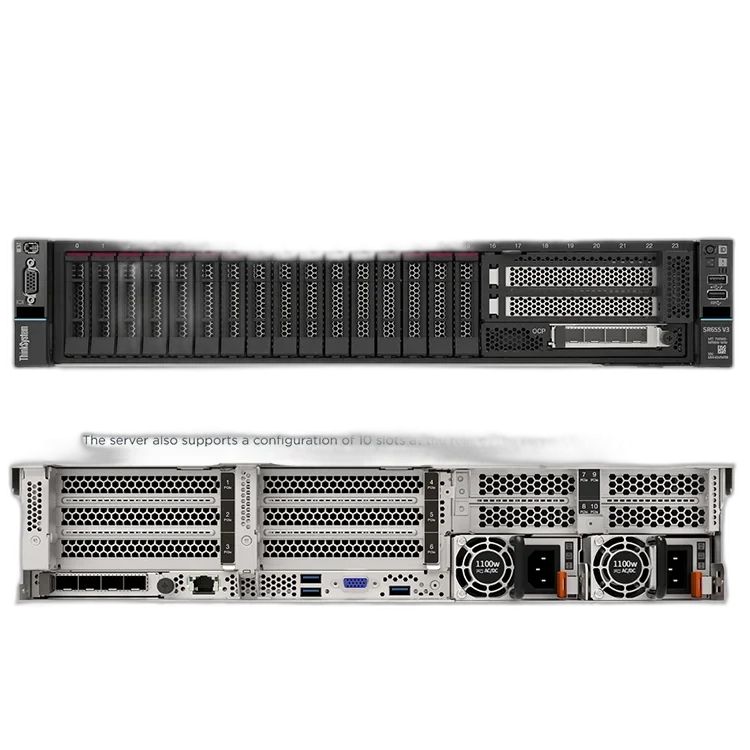 Lenovo ThinkSystem SR655 V3 2U AMD EPYC Rack Server — 2U · AMD EPYC 9554 · 192GB DDR5 · 4× 3.84TB NVMe